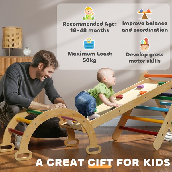 AIYAPLAY Set de Cățărat pentru Copii 5 în 1 cu Triunghi, Arcadă și Rampă, Perfect pentru Copii, 178x64,5x63 cm, Multicolor | Aosom Romania