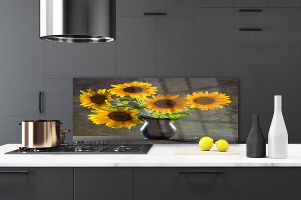 Panou sticla bucatarie Floarea-soarelui de flori Vaze Floral Galben Gri