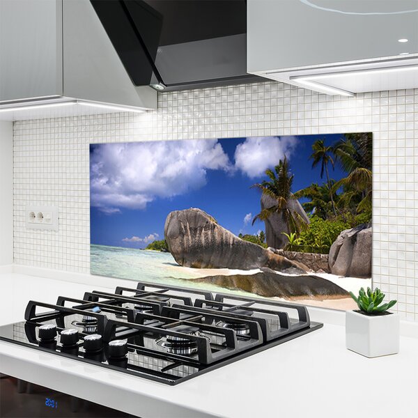Panou sticla bucatarie Rocky Beach Peisaj Gri Galben