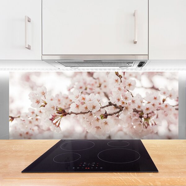 Panou sticla bucatarie Flori Floral alb