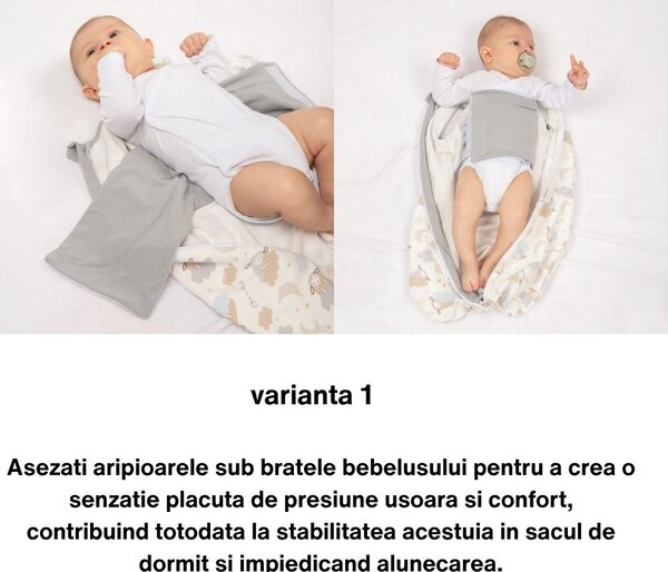 Sac de dormit copii multifunctional cu sistem infasat incorporat din bumbac flausat 0-6 luni Kidizi SnuggleNest On a Cloud Pastel, 1 tog