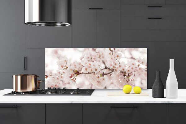 Panou sticla bucatarie Flori Floral alb