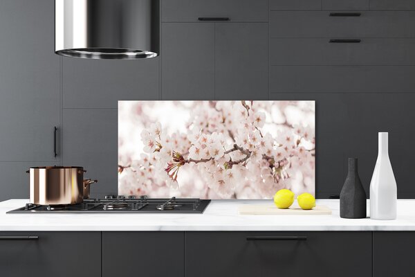 Panou sticla bucatarie Flori Floral alb
