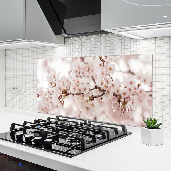 Panou sticla bucatarie Flori Floral alb