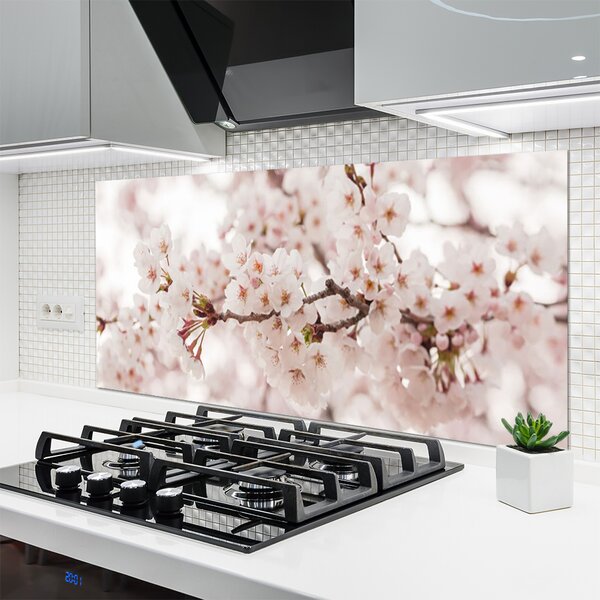 Panou sticla bucatarie Flori Floral alb