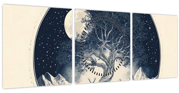Tablou – Arbore magic cu cerb I. (cu ceas) (90x30 cm)