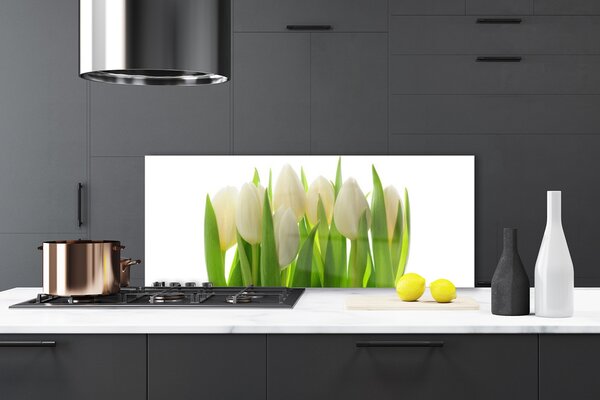 Panou sticla bucatarie Lalele Floral Alb Verde