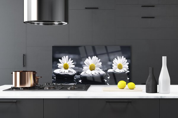 Panou sticla bucatarie Daisy pietre Floral Galben Alb Negru