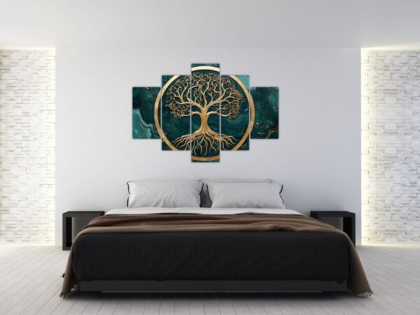 Tablou – Arborele vieții auriu în marmură (150x105 cm)