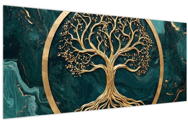 Tablou – Arborele vieții auriu în marmură (120x50 cm)