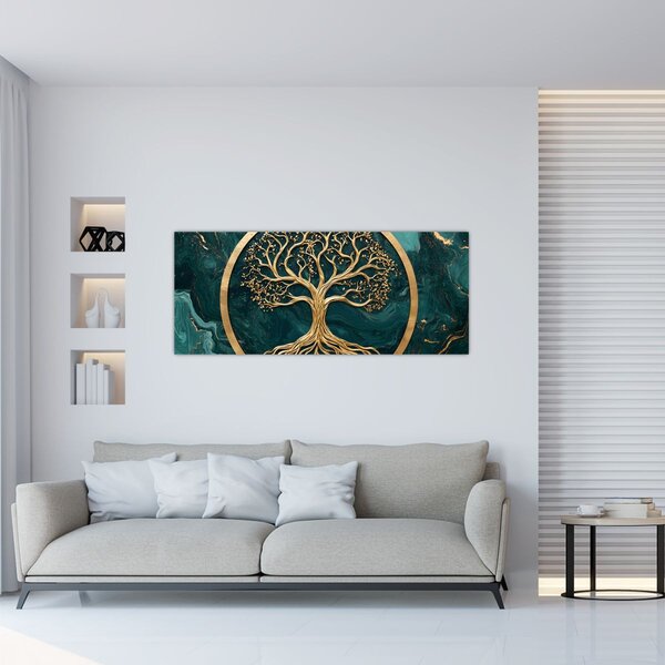 Tablou – Arborele vieții auriu în marmură (120x50 cm)