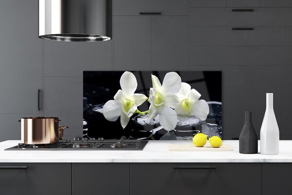 Panou sticla bucatarie Pietre florale flori alb negru