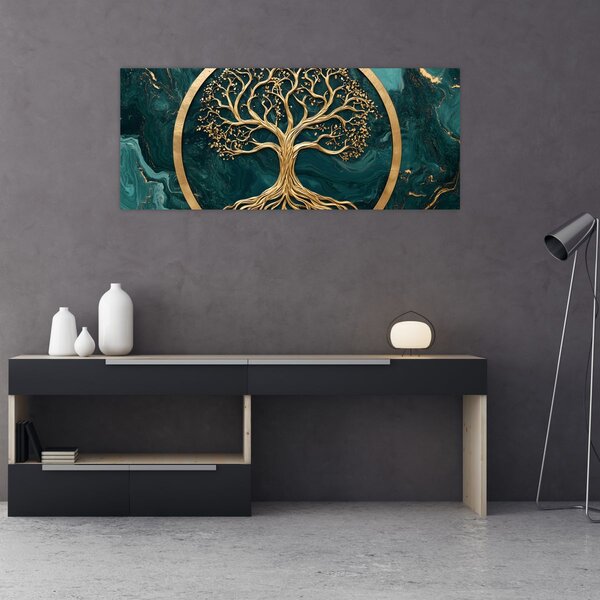 Tablou – Arborele vieții auriu în marmură (120x50 cm)
