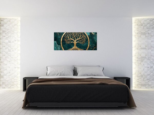 Tablou – Arborele vieții auriu în marmură (120x50 cm)