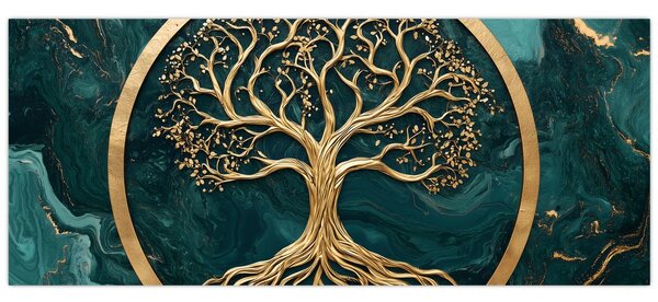 Tablou – Arborele vieții auriu în marmură (120x50 cm)