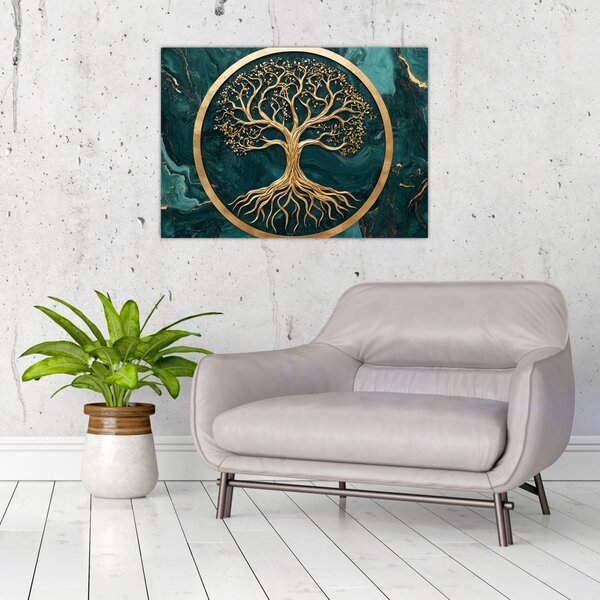 Tablou – Arborele vieții auriu în marmură (70x50 cm)