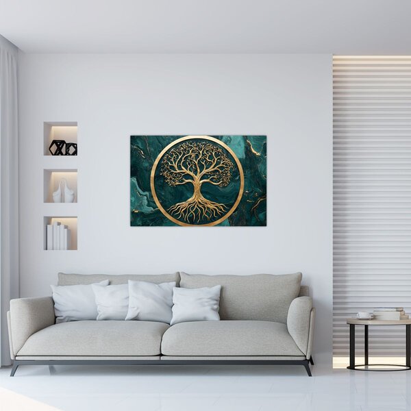Tablou – Arborele vieții auriu în marmură (90x60 cm)