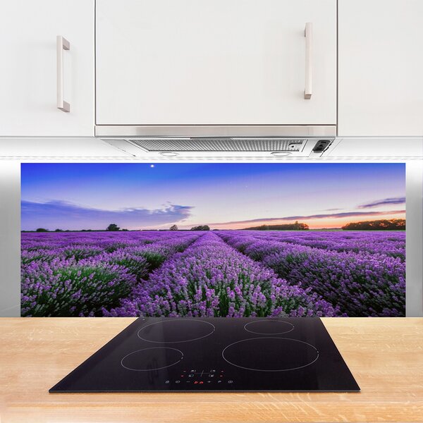 Panou sticla bucatarie Meadow Flori Natura Verde Violet