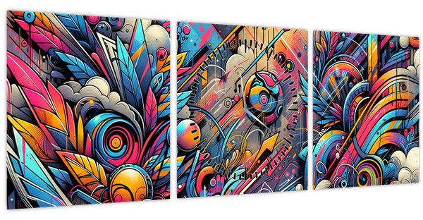 Tablou - Graffiti multicolor (cu ceas) (90x30 cm)