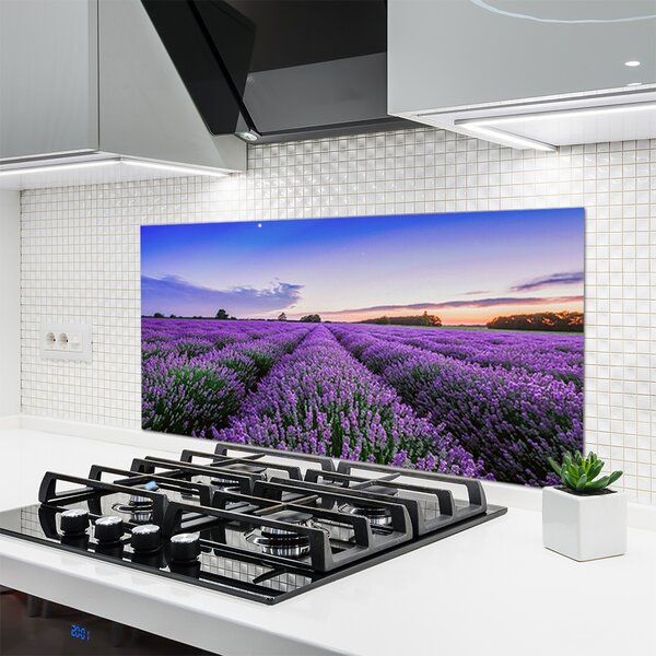 Panou sticla bucatarie Meadow Flori Natura Verde Violet