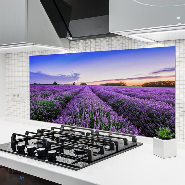 Panou sticla bucatarie Meadow Flori Natura Verde Violet