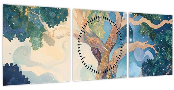 Tablou – Arbore cosmic (cu ceas) (90x30 cm)
