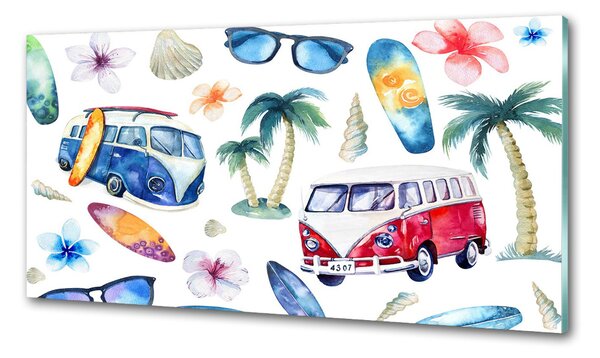 Panou sticlă decorativa bucătărie simboluri de surfing