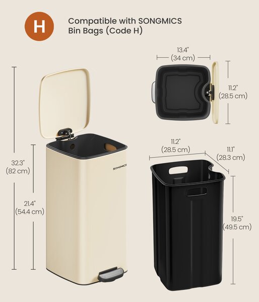 Coș de gunoi de bucătărie, 30L, oțel inoxidabil, bej nisipos