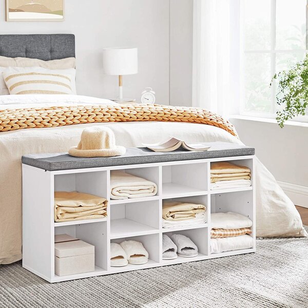 Banchetă depozitare pantofi cu două niveluri de depozitare, alb 104x30x48cm