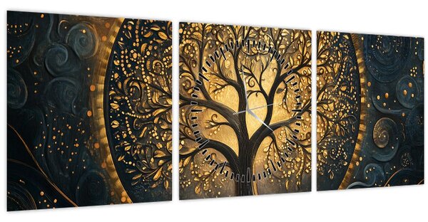 Tablou – Arbore cu aură aurie (cu ceas) (90x30 cm)