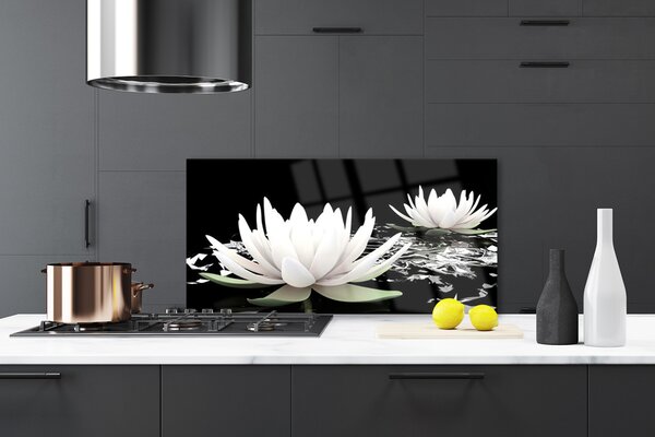 Panou sticla bucatarie Flori Floral Alb Negru