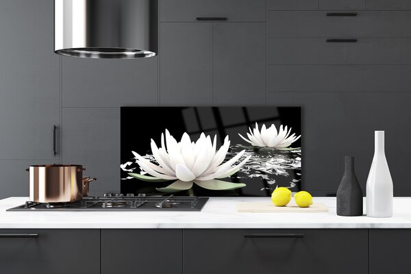 Panou sticla bucatarie Flori Floral Alb Negru