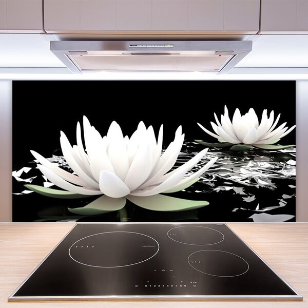 Panou sticla bucatarie Flori Floral Alb Negru