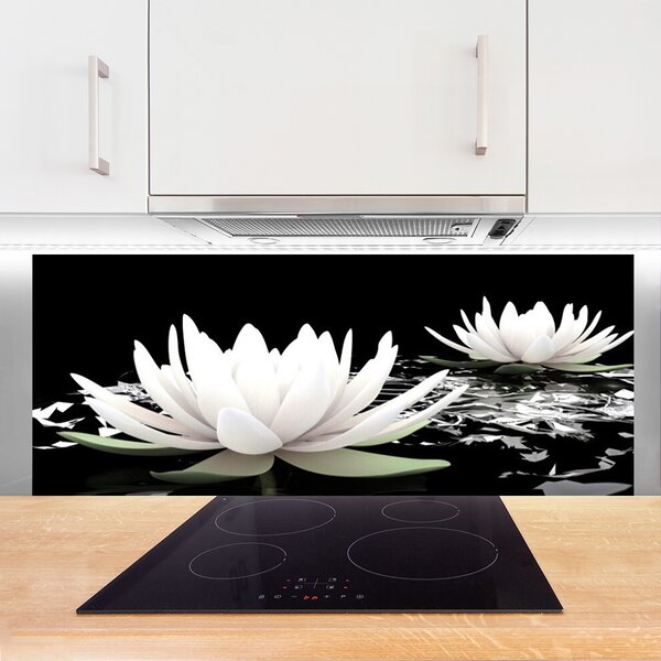 Panou sticla bucatarie Flori Floral Alb Negru