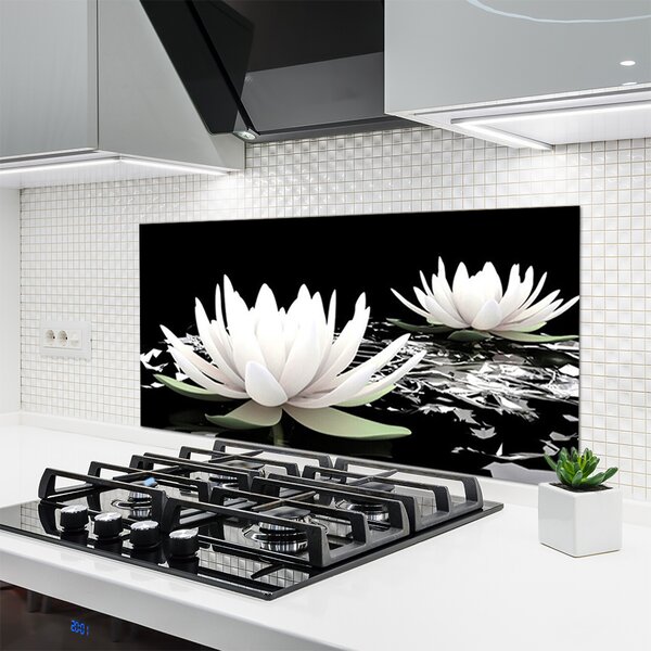 Panou sticla bucatarie Flori Floral Alb Negru