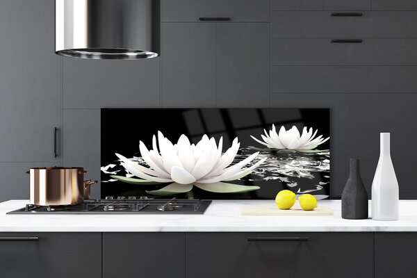 Panou sticla bucatarie Flori Floral Alb Negru