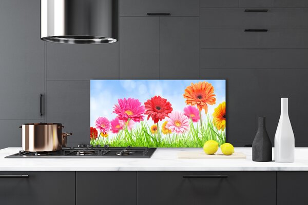 Panou sticla bucatarie Flori Iarbă Floral Multi