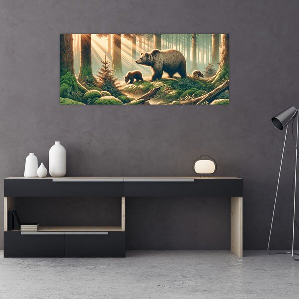 Tablou - Urși în pădure (120x50 cm)