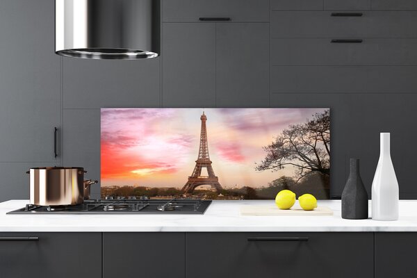 Panou sticla bucatarie Turnul Eiffel din Paris Arhitectura Brun Galben Verde