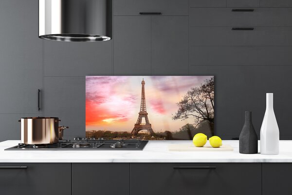 Panou sticla bucatarie Turnul Eiffel din Paris Arhitectura Brun Galben Verde