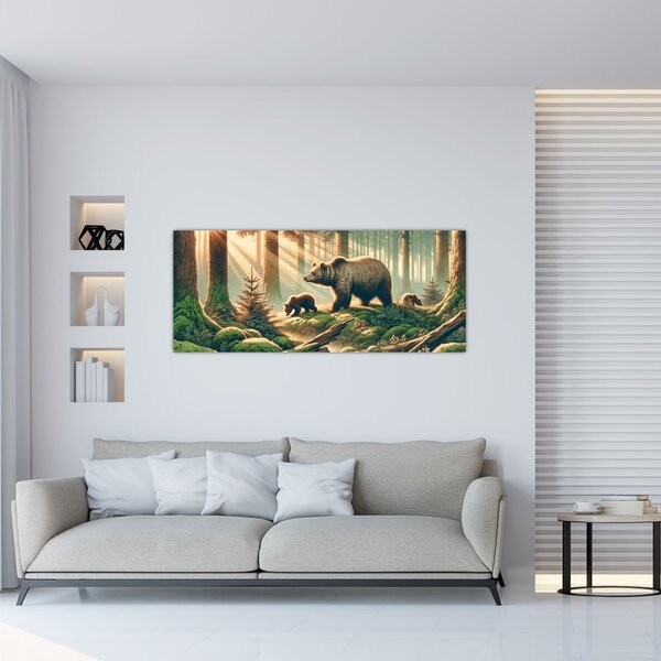 Tablou - Urși în pădure (120x50 cm)
