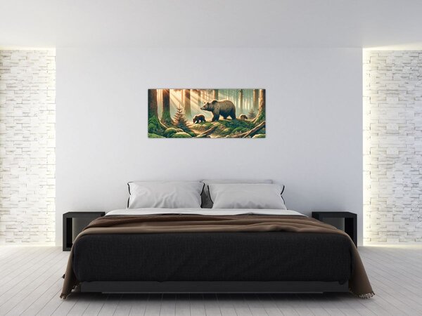 Tablou - Urși în pădure (120x50 cm)