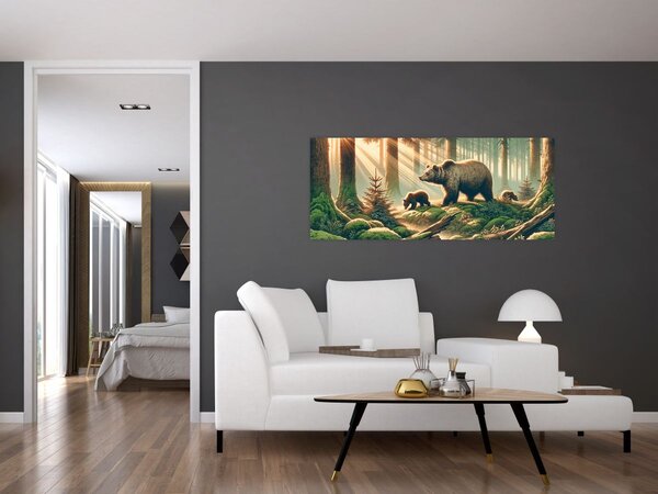 Tablou - Urși în pădure (120x50 cm)