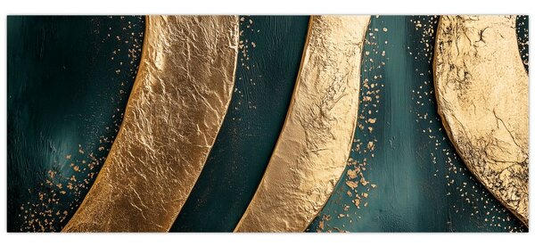 Tablou - Abstracție verde cu auriu I. (120x50 cm)
