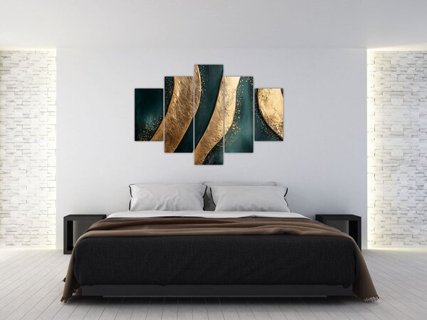 Tablou - Abstracție verde cu auriu I. (150x105 cm)