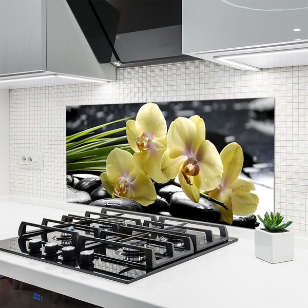 Panou sticla bucatarie Flori Floral Galben