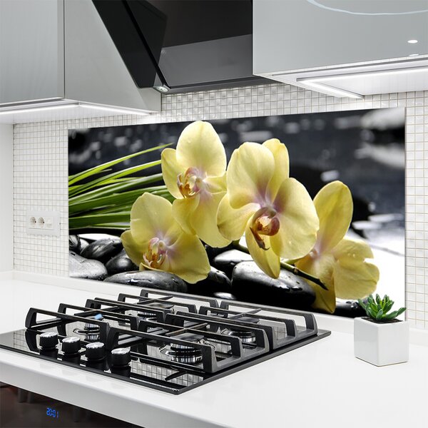 Panou sticla bucatarie Flori Floral Galben
