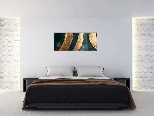 Tablou - Abstracție verde cu auriu I. (120x50 cm)