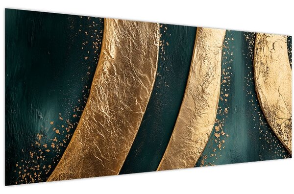 Tablou - Abstracție verde cu auriu I. (120x50 cm)