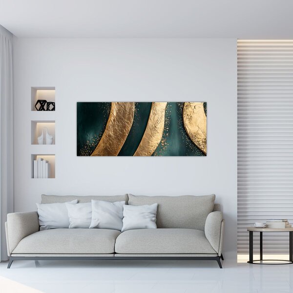 Tablou - Abstracție verde cu auriu I. (120x50 cm)